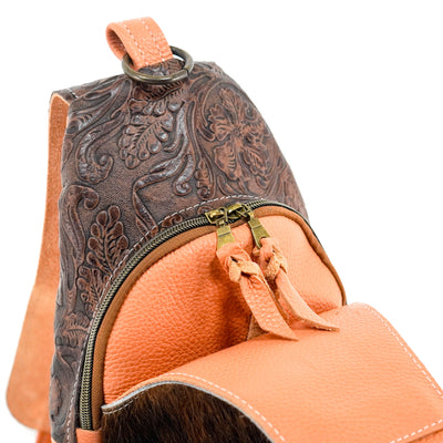 Sling Bag - Red Brindle w/ Cowboy tool-Sling Bag-Western-Cowhide-Bags-Handmade-Products-Gifts-Dancing Cactus Designs