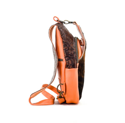Sling Bag - Red Brindle w/ Cowboy tool-Sling Bag-Western-Cowhide-Bags-Handmade-Products-Gifts-Dancing Cactus Designs