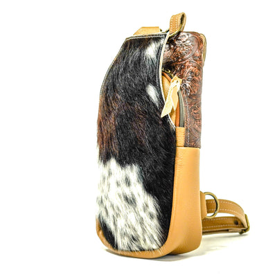 Sling Bag - Tricolor w/ Cowboy tool-Sling Bag-Western-Cowhide-Bags-Handmade-Products-Gifts-Dancing Cactus Designs