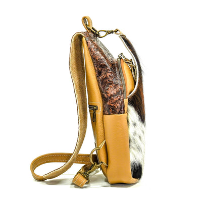 Sling Bag - Tricolor w/ Cowboy tool-Sling Bag-Western-Cowhide-Bags-Handmade-Products-Gifts-Dancing Cactus Designs