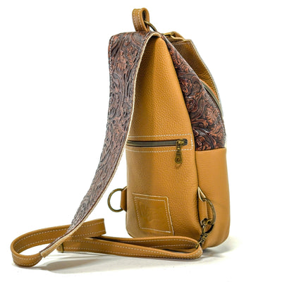 Sling Bag - Tricolor w/ Cowboy tool-Sling Bag-Western-Cowhide-Bags-Handmade-Products-Gifts-Dancing Cactus Designs