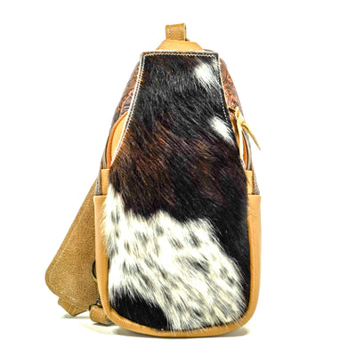 Sling Bag - Tricolor w/ Cowboy tool-Sling Bag-Western-Cowhide-Bags-Handmade-Products-Gifts-Dancing Cactus Designs