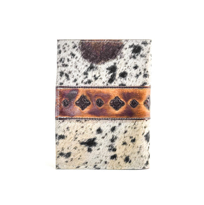 Small Notepad Cover - Black & White w/ Santa Fe Navajo-Small Notepad Cover-Western-Cowhide-Bags-Handmade-Products-Gifts-Dancing Cactus Designs