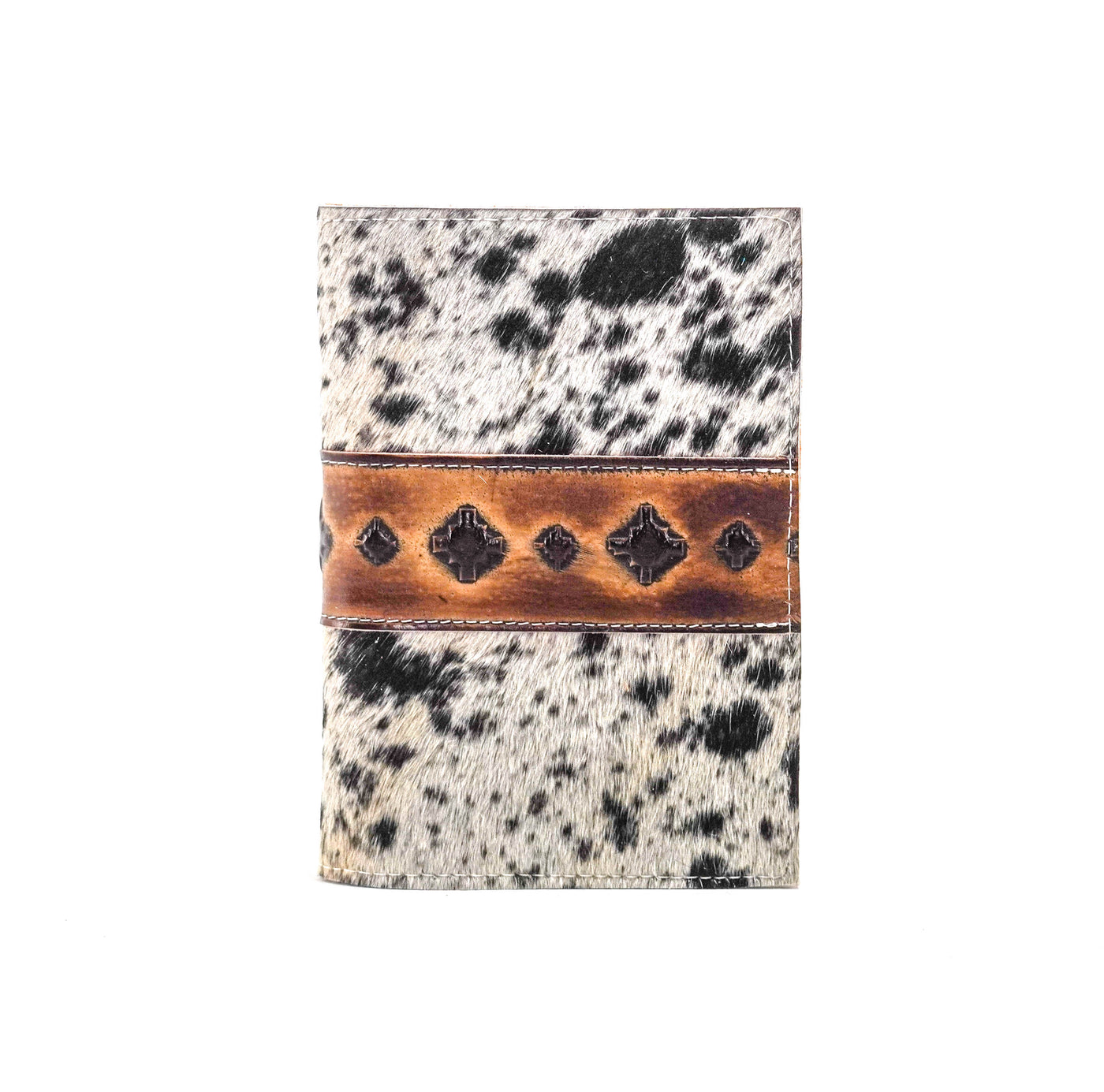 Small Notepad Cover - Black & White w/ Santa Fe Navajo-Small Notepad Cover-Western-Cowhide-Bags-Handmade-Products-Gifts-Dancing Cactus Designs