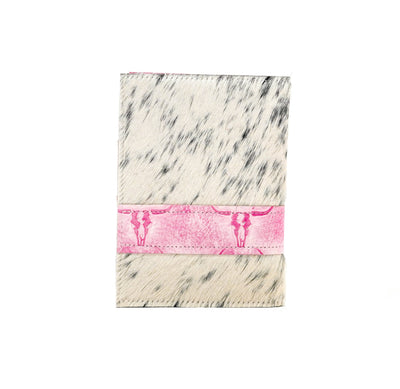 Small Notepad Cover - Black & White w/ Western Barbie Skulls-Small Notepad Cover-Western-Cowhide-Bags-Handmade-Products-Gifts-Dancing Cactus Designs