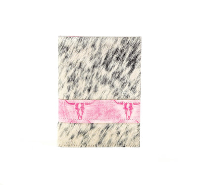 Small Notepad Cover - Black & White w/ Western Barbie Skulls-Small Notepad Cover-Western-Cowhide-Bags-Handmade-Products-Gifts-Dancing Cactus Designs