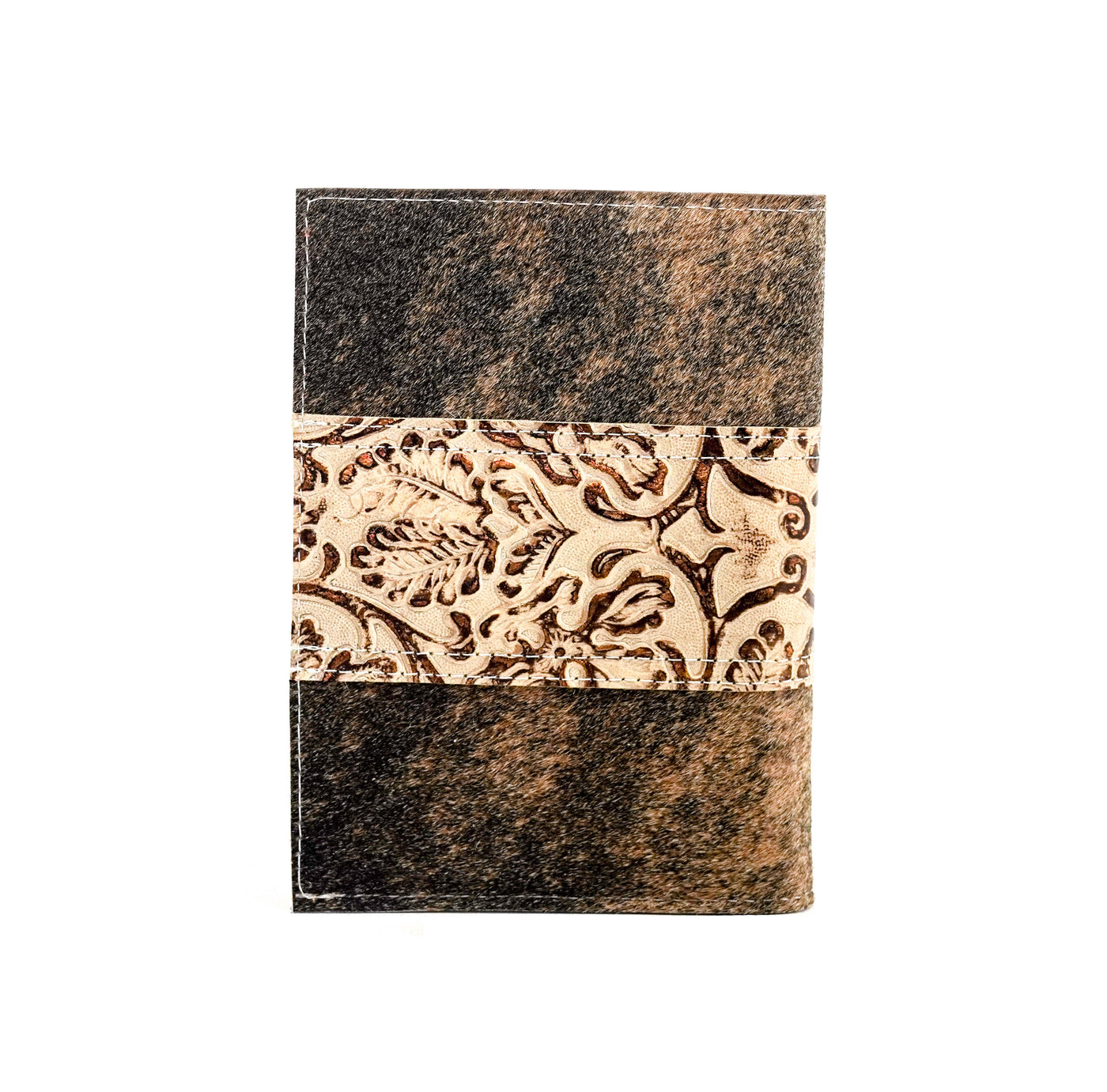 Small Notepad Cover - Brindle w/ Gold Ivory Tool-Small Notepad Cover-Western-Cowhide-Bags-Handmade-Products-Gifts-Dancing Cactus Designs