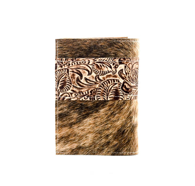 Small Notepad Cover - Brindle w/ Ivory & Brown Dallas Tool-Small Notepad Cover-Western-Cowhide-Bags-Handmade-Products-Gifts-Dancing Cactus Designs