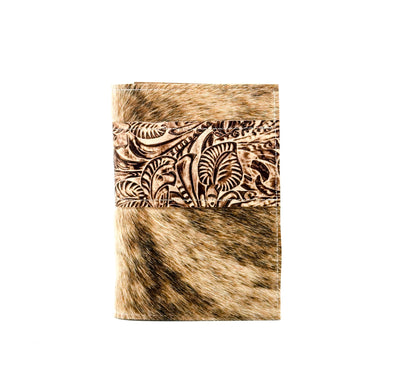 Small Notepad Cover - Brindle w/ Ivory & Brown Dallas Tool-Small Notepad Cover-Western-Cowhide-Bags-Handmade-Products-Gifts-Dancing Cactus Designs