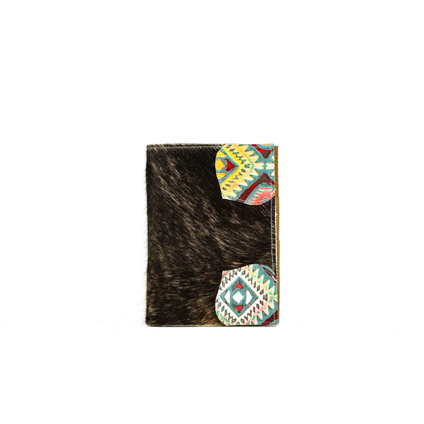 Small Notepad Cover - Dark Brindle w/ Rainbow Aztec-Small Notepad Cover-Western-Cowhide-Bags-Handmade-Products-Gifts-Dancing Cactus Designs
