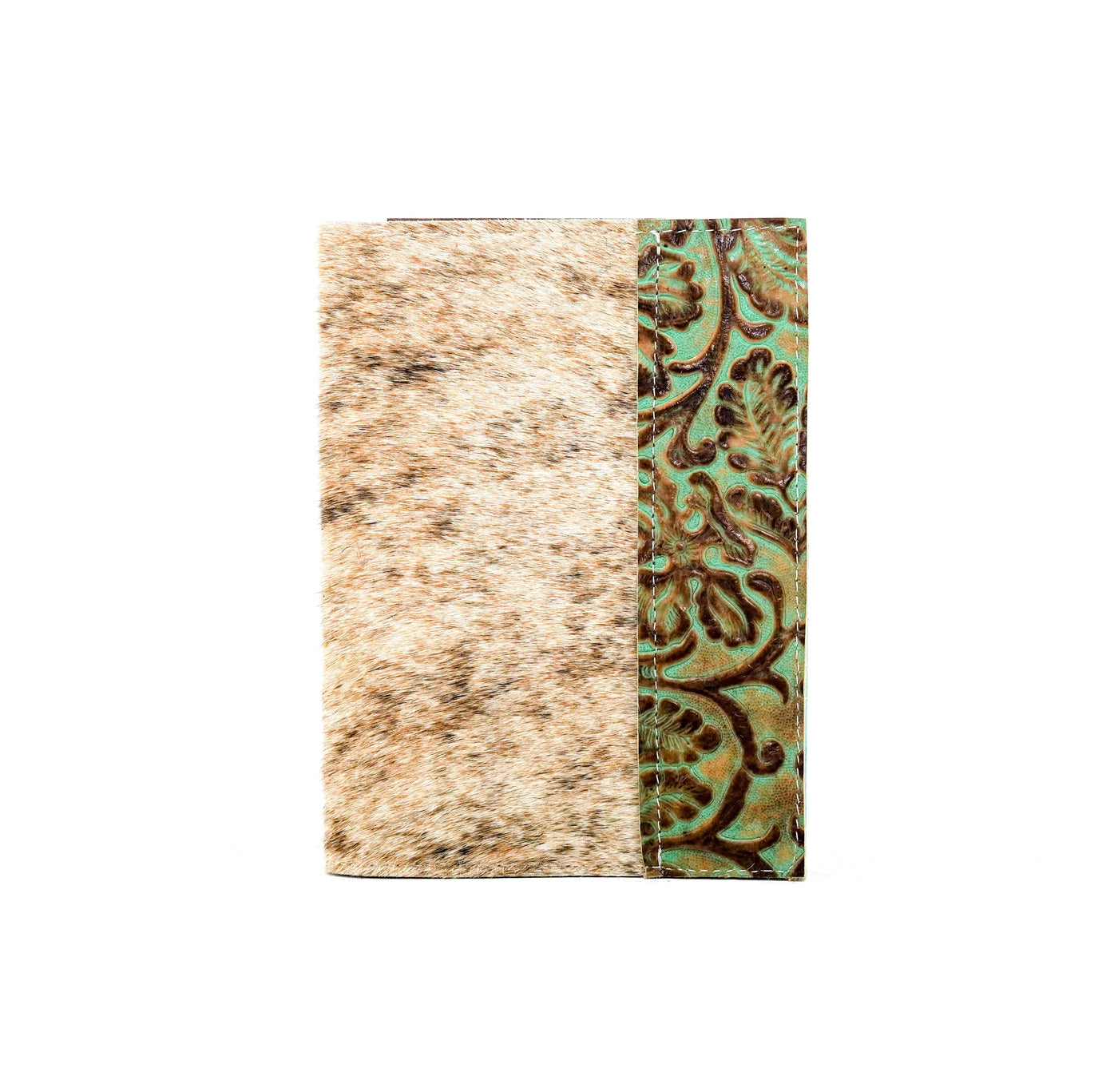 Small Notepad Cover - Light Brindle w/ Turquoise tool-Small Notepad Cover-Western-Cowhide-Bags-Handmade-Products-Gifts-Dancing Cactus Designs