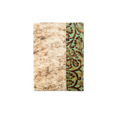 Small Notepad Cover - Light Brindle w/ Turquoise tool-Small Notepad Cover-Western-Cowhide-Bags-Handmade-Products-Gifts-Dancing Cactus Designs