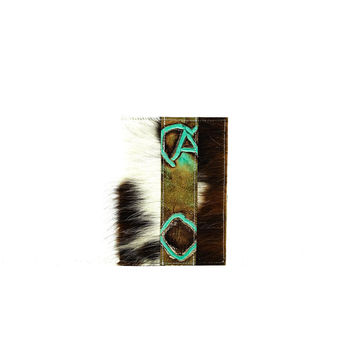 Small Notepad Cover - Tricolor w/ Turquoise Brands-Small Notepad Cover-Western-Cowhide-Bags-Handmade-Products-Gifts-Dancing Cactus Designs