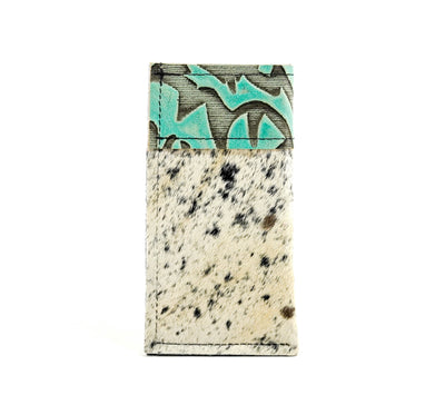 Sunglass Case - Black & White w/ Mint Laredo-Sunglass Case-Western-Cowhide-Bags-Handmade-Products-Gifts-Dancing Cactus Designs