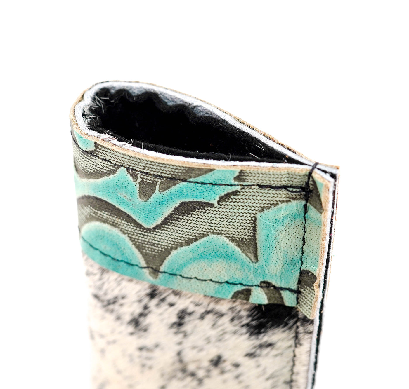 Sunglass Case - Black & White w/ Mint Laredo-Sunglass Case-Western-Cowhide-Bags-Handmade-Products-Gifts-Dancing Cactus Designs
