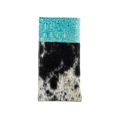 Sunglass Case - Black & White w/ Tropical Croc/Roses-Sunglass Case-Western-Cowhide-Bags-Handmade-Products-Gifts-Dancing Cactus Designs