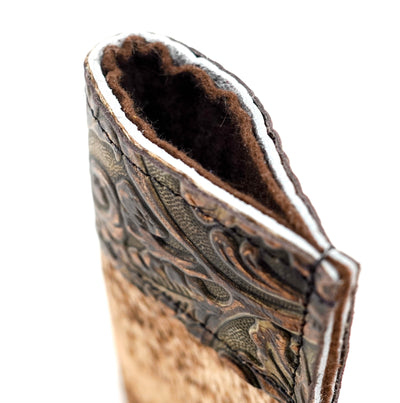 Sunglass Case - Brindle w/ Gilded Tool-Sunglass Case-Western-Cowhide-Bags-Handmade-Products-Gifts-Dancing Cactus Designs