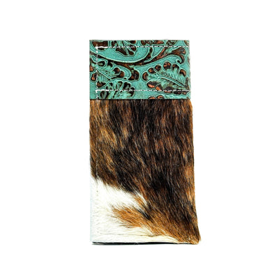 Sunglass Case - Brindle w/ Lagoon tool-Sunglass Case-Western-Cowhide-Bags-Handmade-Products-Gifts-Dancing Cactus Designs