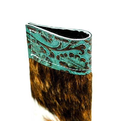 Sunglass Case - Brindle w/ Lagoon tool-Sunglass Case-Western-Cowhide-Bags-Handmade-Products-Gifts-Dancing Cactus Designs