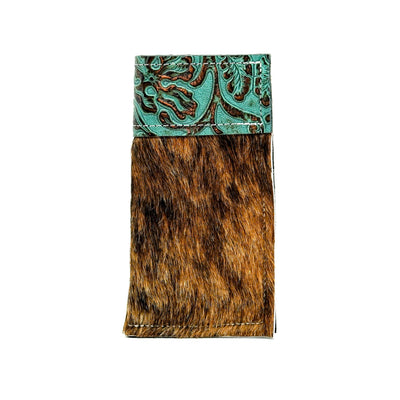 Sunglass Case - Brindle w/ Lagoon tool-Sunglass Case-Western-Cowhide-Bags-Handmade-Products-Gifts-Dancing Cactus Designs