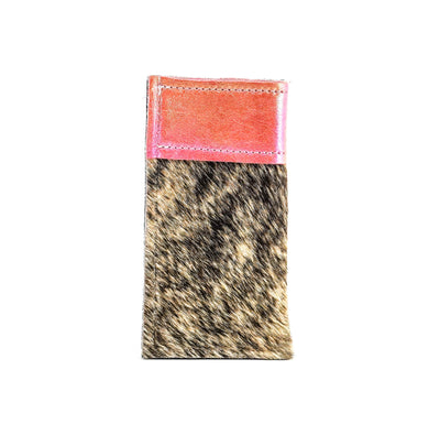 Sunglass Case - Brindle w/ Powder Pink Iridescent-Sunglass Case-Western-Cowhide-Bags-Handmade-Products-Gifts-Dancing Cactus Designs