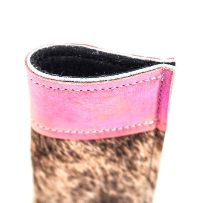 Sunglass Case - Brindle w/ Powder Pink Iridescent-Sunglass Case-Western-Cowhide-Bags-Handmade-Products-Gifts-Dancing Cactus Designs
