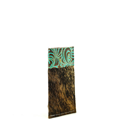 Sunglass Case - Brindle w/ Turquoise Caracole-Sunglass Case-Western-Cowhide-Bags-Handmade-Products-Gifts-Dancing Cactus Designs