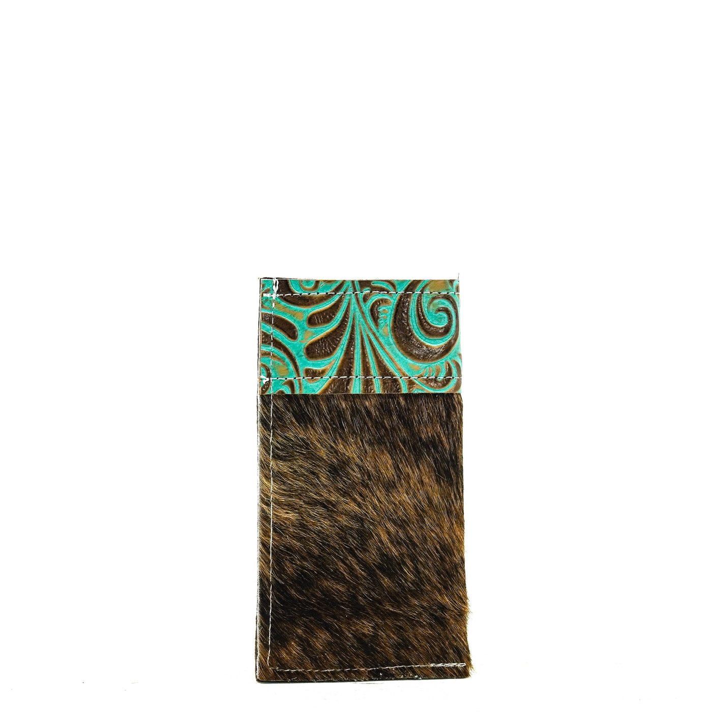 Sunglass Case - Brindle w/ Turquoise Caracole-Sunglass Case-Western-Cowhide-Bags-Handmade-Products-Gifts-Dancing Cactus Designs