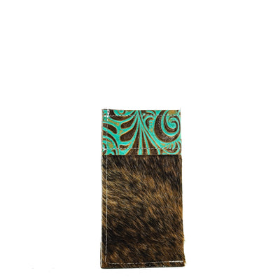 Sunglass Case - Brindle w/ Turquoise Caracole-Sunglass Case-Western-Cowhide-Bags-Handmade-Products-Gifts-Dancing Cactus Designs