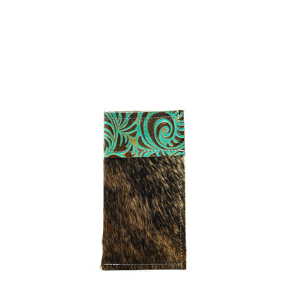 Sunglass Case - Brindle w/ Turquoise Caracole-Sunglass Case-Western-Cowhide-Bags-Handmade-Products-Gifts-Dancing Cactus Designs