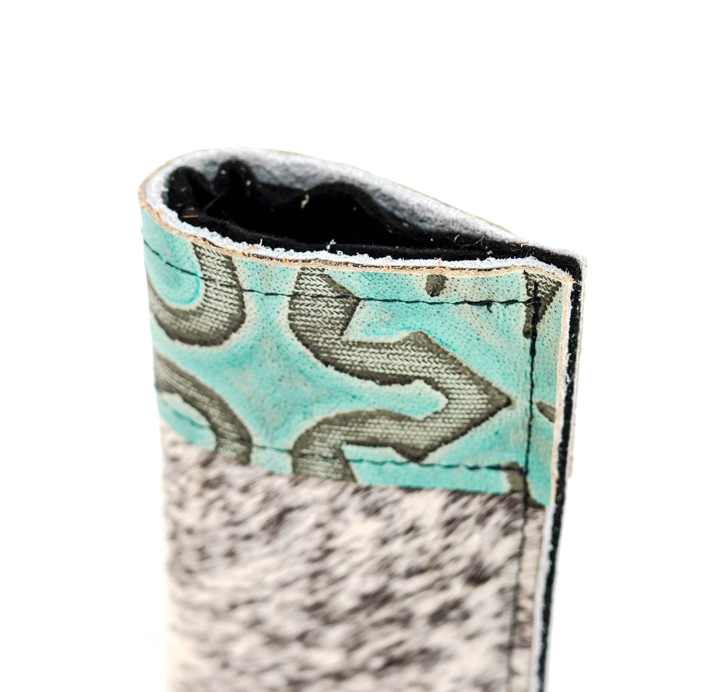 Sunglass Case - Chocolate & White w/ Mint Laredo-Sunglass Case-Western-Cowhide-Bags-Handmade-Products-Gifts-Dancing Cactus Designs