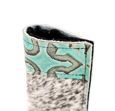 Sunglass Case - Chocolate & White w/ Mint Laredo-Sunglass Case-Western-Cowhide-Bags-Handmade-Products-Gifts-Dancing Cactus Designs