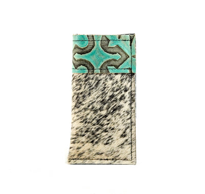 Sunglass Case - Chocolate & White w/ Mint Laredo-Sunglass Case-Western-Cowhide-Bags-Handmade-Products-Gifts-Dancing Cactus Designs