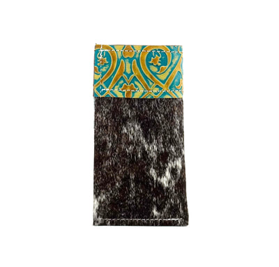 Sunglass Case - Chocolate & White w/ Turquoise Black Jack-Sunglass Case-Western-Cowhide-Bags-Handmade-Products-Gifts-Dancing Cactus Designs