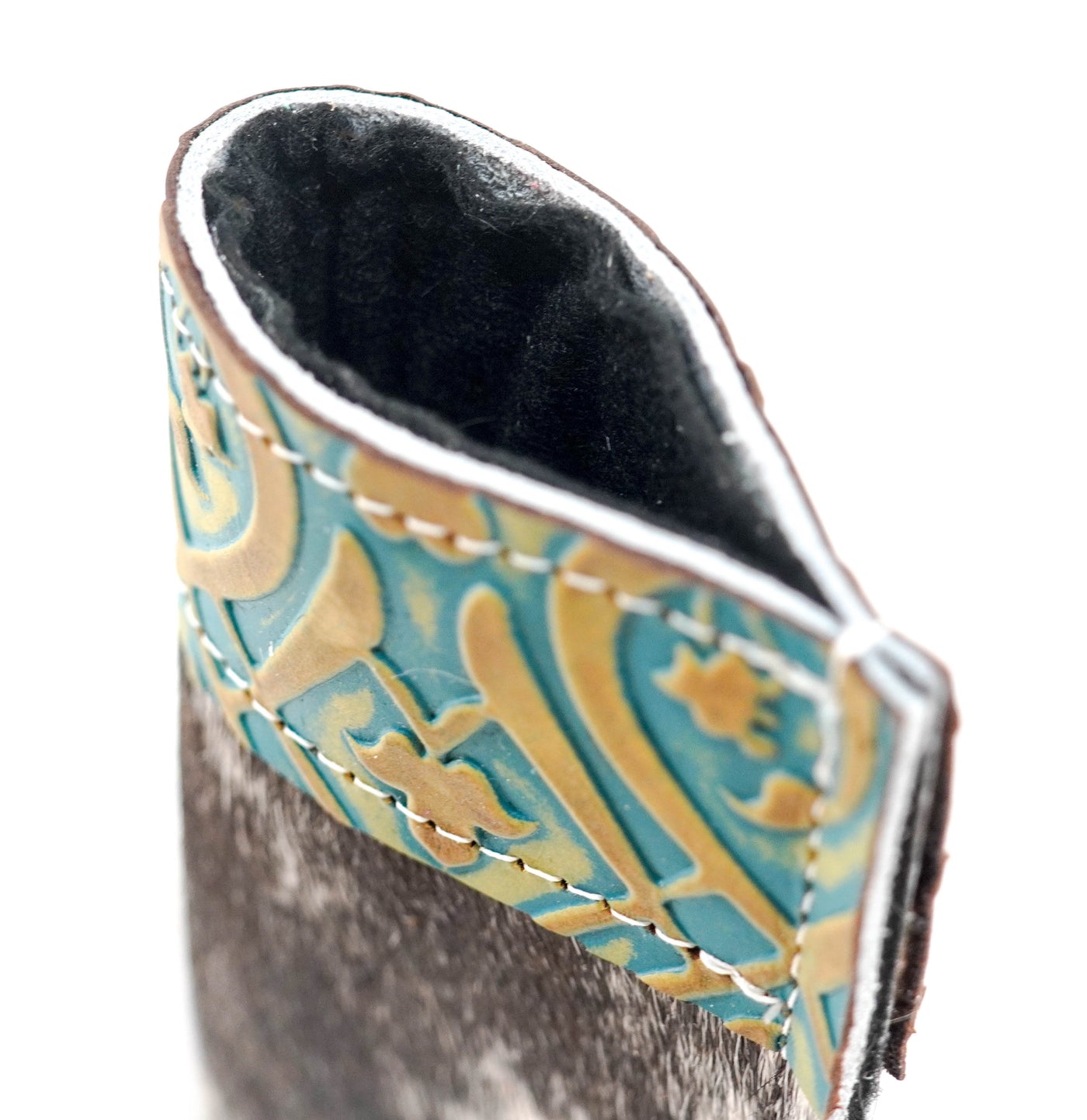 Sunglass Case - Chocolate & White w/ Turquoise Black Jack-Sunglass Case-Western-Cowhide-Bags-Handmade-Products-Gifts-Dancing Cactus Designs