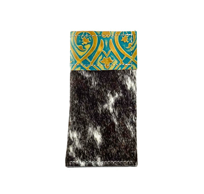 Sunglass Case - Chocolate & White w/ Turquoise Black Jack-Sunglass Case-Western-Cowhide-Bags-Handmade-Products-Gifts-Dancing Cactus Designs