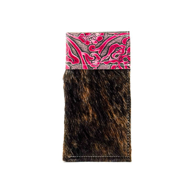Sunglass Case - Dark Brindle w/ Cowgirl Tool-Sunglass Case-Western-Cowhide-Bags-Handmade-Products-Gifts-Dancing Cactus Designs