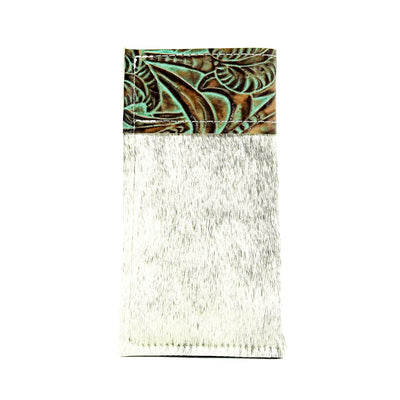 Sunglass Case - Light Brindle w/ Turquoise Dallas Tool-Sunglass Case-Western-Cowhide-Bags-Handmade-Products-Gifts-Dancing Cactus Designs