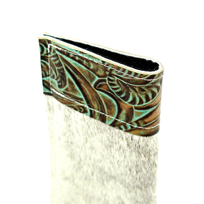 Sunglass Case - Light Brindle w/ Turquoise Dallas Tool-Sunglass Case-Western-Cowhide-Bags-Handmade-Products-Gifts-Dancing Cactus Designs
