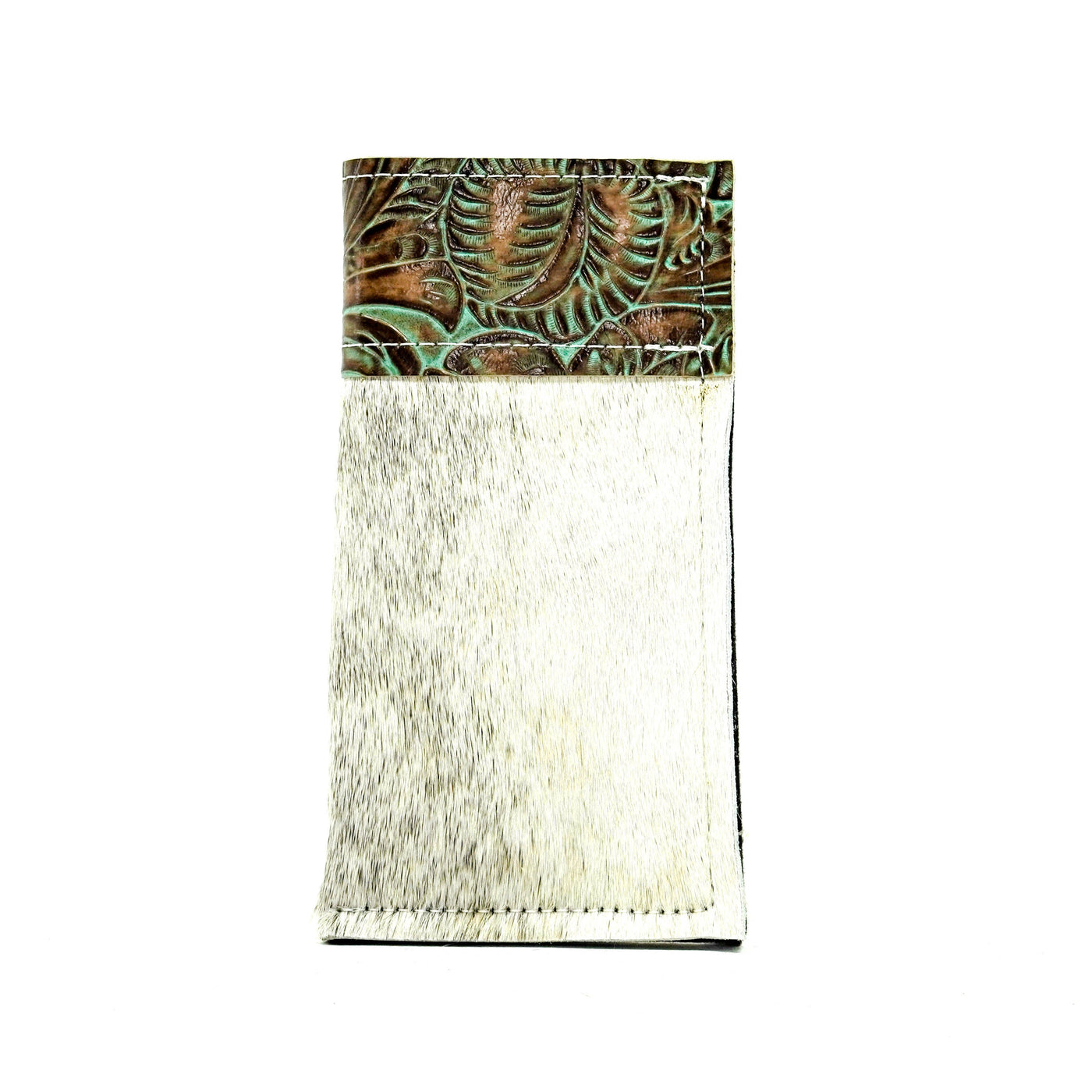 Sunglass Case - Light Brindle w/ Turquoise Dallas Tool-Sunglass Case-Western-Cowhide-Bags-Handmade-Products-Gifts-Dancing Cactus Designs