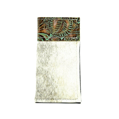 Sunglass Case - Light Brindle w/ Turquoise Dallas Tool-Sunglass Case-Western-Cowhide-Bags-Handmade-Products-Gifts-Dancing Cactus Designs