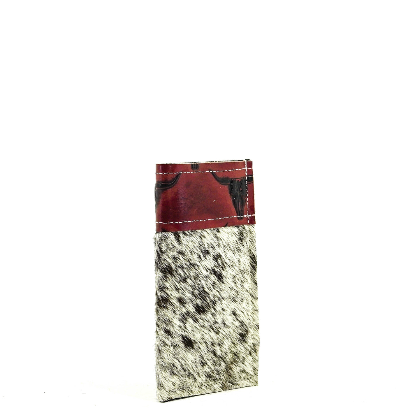 Sunglass Case - Salt & Pepper w/ Burgundy Skulls-Sunglass Case-Western-Cowhide-Bags-Handmade-Products-Gifts-Dancing Cactus Designs