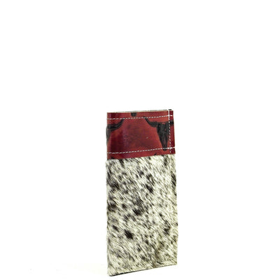 Sunglass Case - Salt & Pepper w/ Burgundy Skulls-Sunglass Case-Western-Cowhide-Bags-Handmade-Products-Gifts-Dancing Cactus Designs