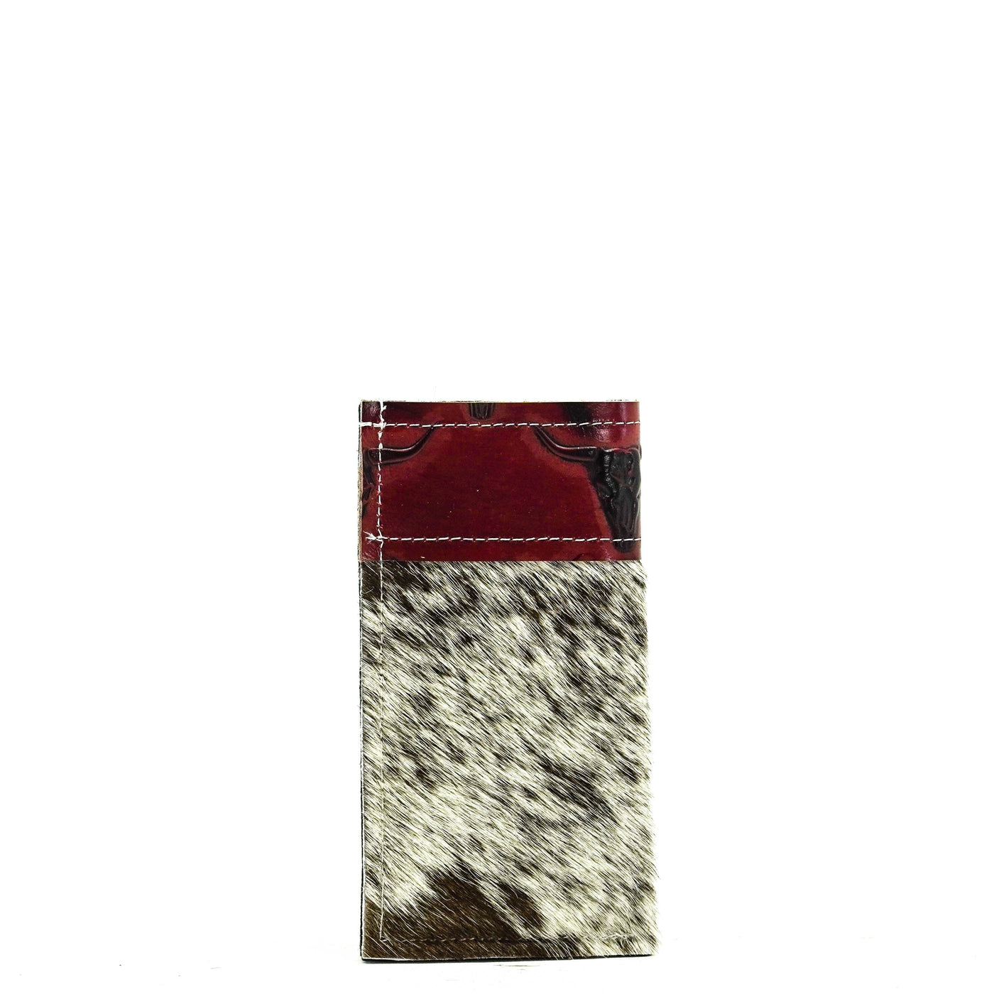Sunglass Case - Salt & Pepper w/ Burgundy Skulls-Sunglass Case-Western-Cowhide-Bags-Handmade-Products-Gifts-Dancing Cactus Designs
