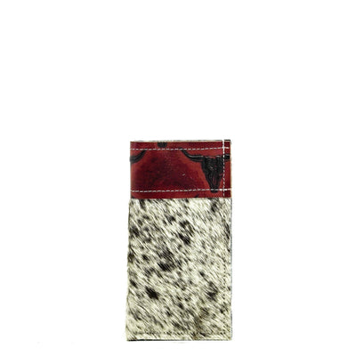 Sunglass Case - Salt & Pepper w/ Burgundy Skulls-Sunglass Case-Western-Cowhide-Bags-Handmade-Products-Gifts-Dancing Cactus Designs