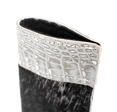 Sunglass Case - Salt/Pepper w/ Sterling Croc-Sunglass Case-Western-Cowhide-Bags-Handmade-Products-Gifts-Dancing Cactus Designs