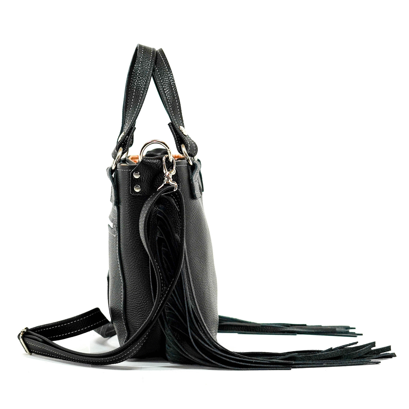 Swift - Black Leather-Swift-Western-Cowhide-Bags-Handmade-Products-Gifts-Dancing Cactus Designs