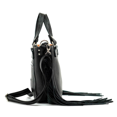 Swift - Black Leather-Swift-Western-Cowhide-Bags-Handmade-Products-Gifts-Dancing Cactus Designs