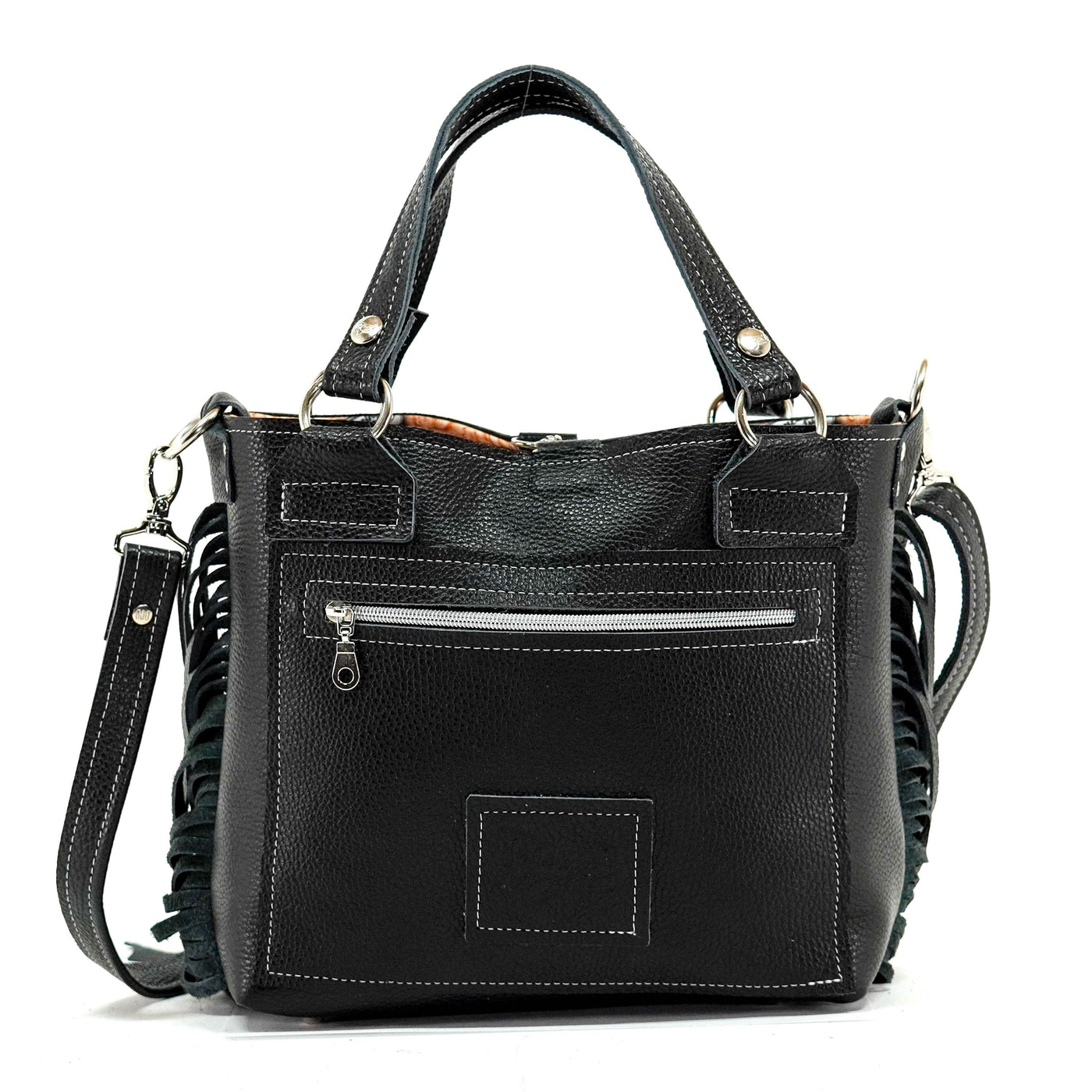 Swift - Black Leather-Swift-Western-Cowhide-Bags-Handmade-Products-Gifts-Dancing Cactus Designs
