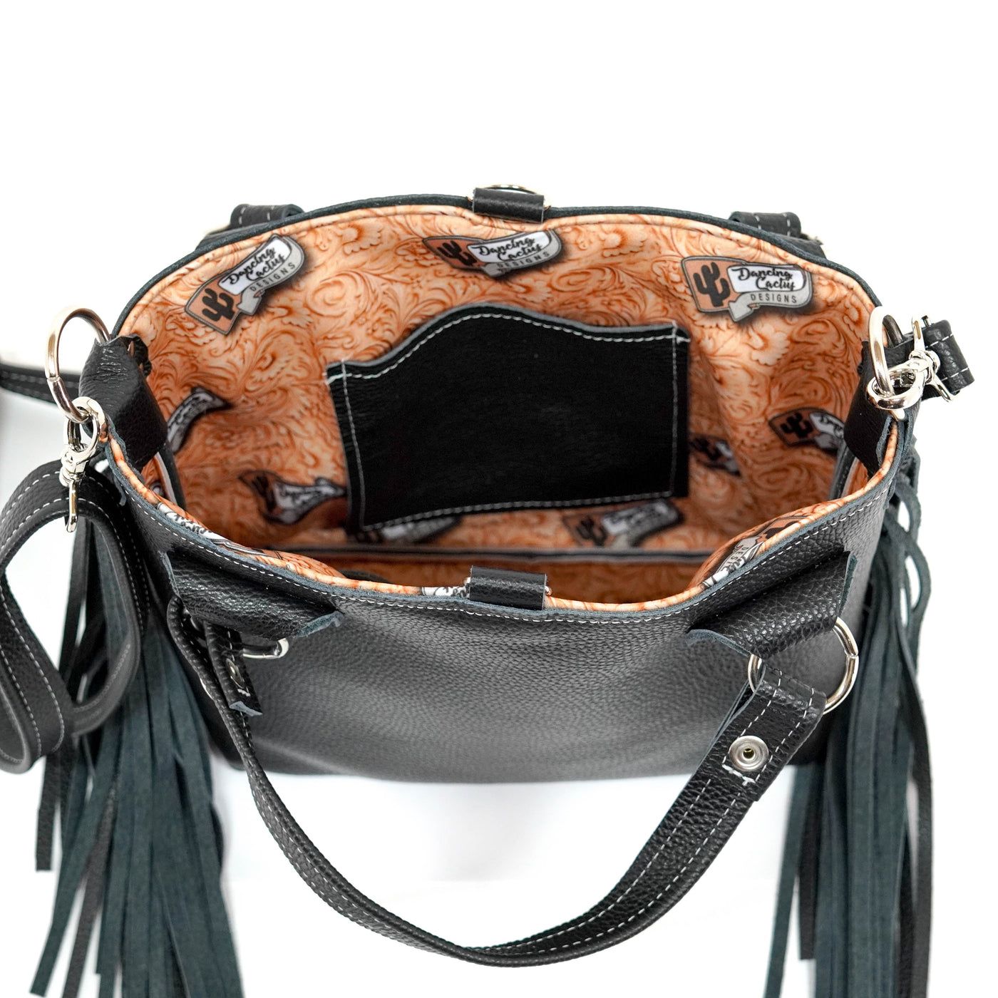 Swift - Black Leather-Swift-Western-Cowhide-Bags-Handmade-Products-Gifts-Dancing Cactus Designs